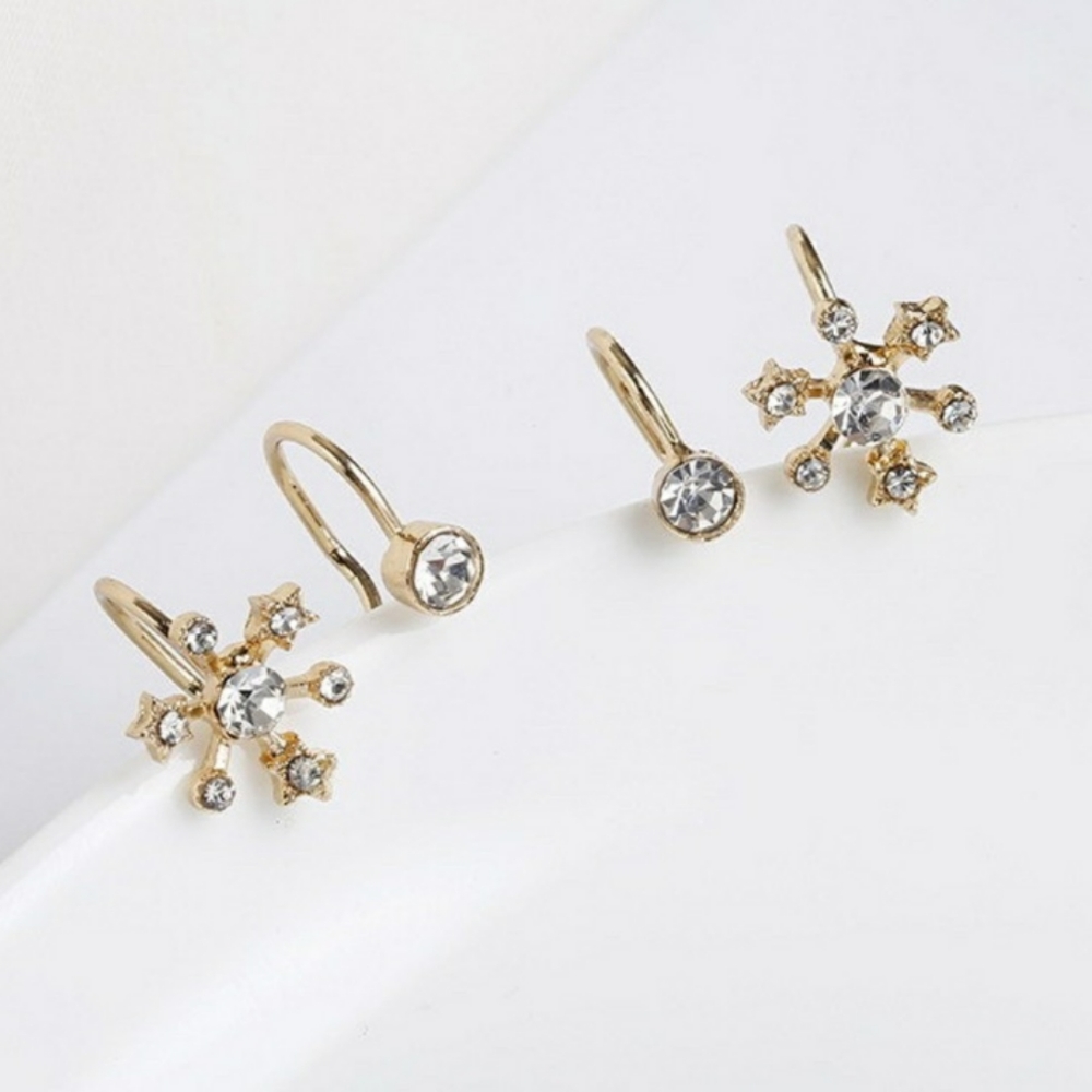 💥3/$12 Gold Snowflake and Star Rhinestone Earcuffs